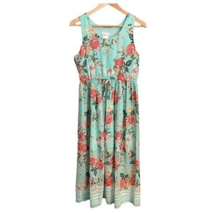 Bonnie Jean Aqua Floral Sleeveless Maxi Chiffon Sundress